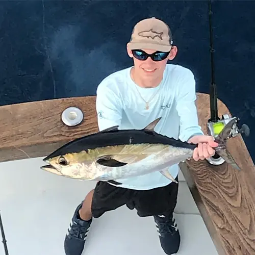 A Blackfin Tuna caught aboard the Double Threat on a Miami fishing charter