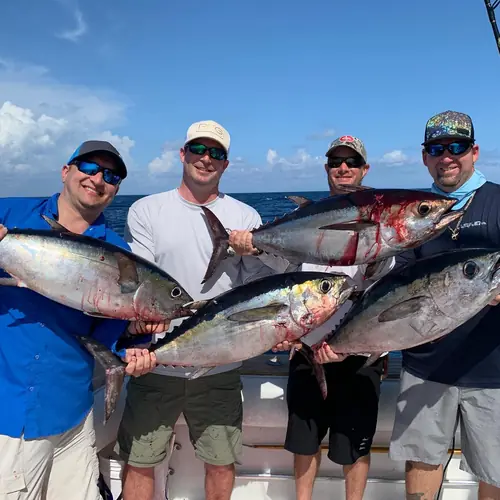 A Blackfin Tuna caught aboard the Double Threat on a Miami fishing charter