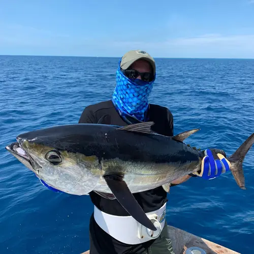 A Blackfin Tuna caught aboard the Double Threat on a Miami fishing charter