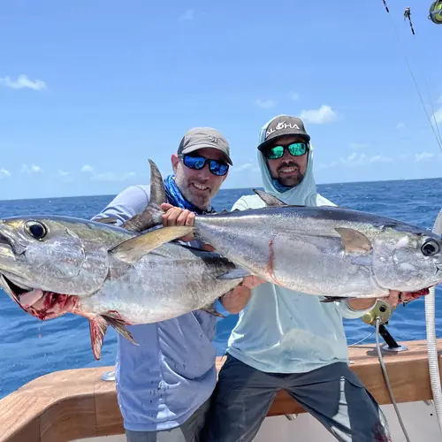 A Blackfin Tuna caught aboard the Double Threat on a Miami fishing charter