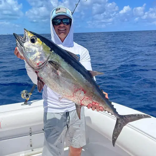 A Blackfin Tuna caught aboard the Double Threat on a Miami fishing charter