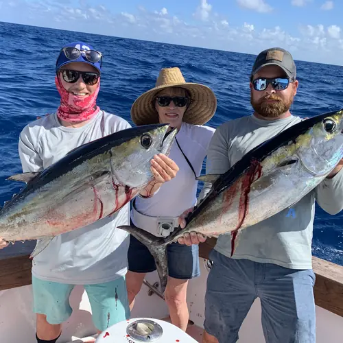 A Blackfin Tuna caught aboard the Double Threat on a Miami fishing charter