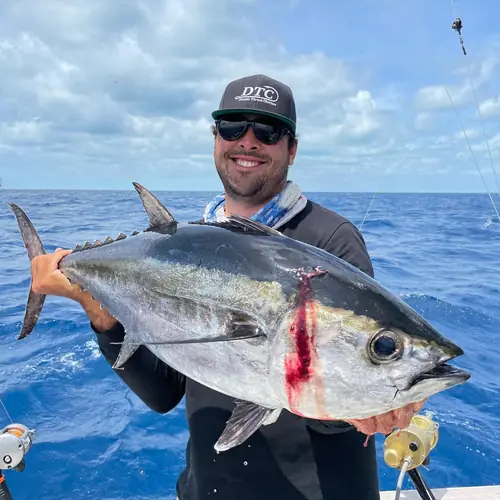A Blackfin Tuna caught aboard the Double Threat on a Miami fishing charter