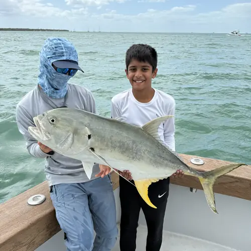 A Jack Crevalle caught aboard the Double Threat on a Miami fishing charter