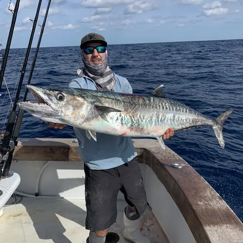 A Kingfish caught aboard the Double Threat on a Miami fishing charter