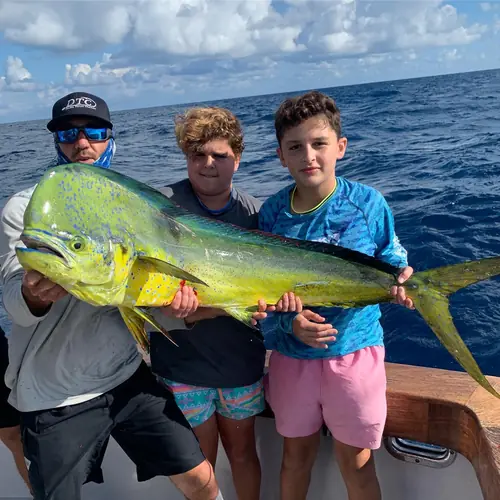 A Mahi caught aboard the Double Threat on a Miami fishing charter