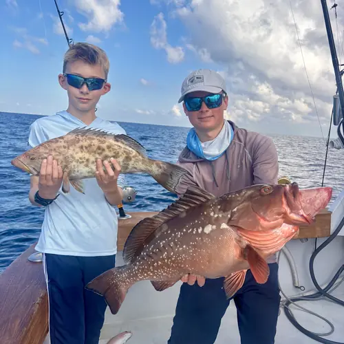 A Red Grouper caught aboard the Double Threat on a Miami fishing charter