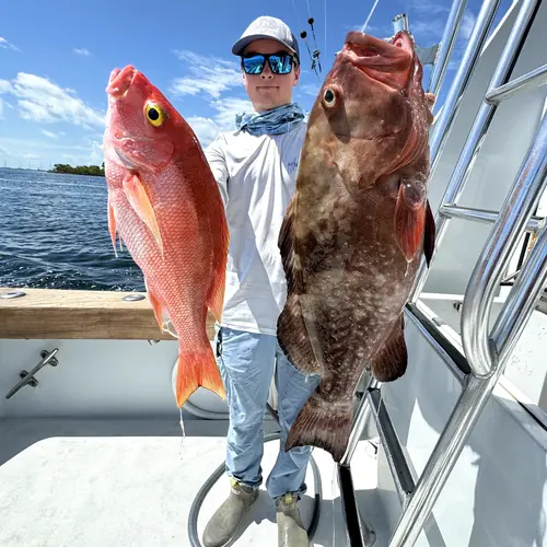 A Red Grouper caught aboard the Double Threat on a Miami fishing charter