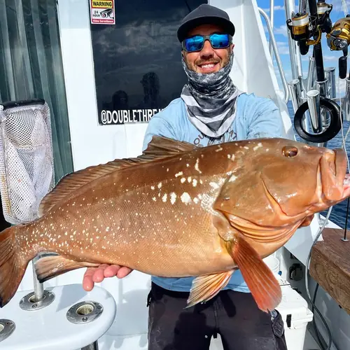 A Red Grouper caught aboard the Double Threat on a Miami fishing charter