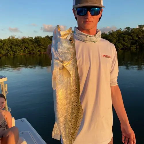 A Seatrout caught aboard the Double Threat on a Miami fishing charter