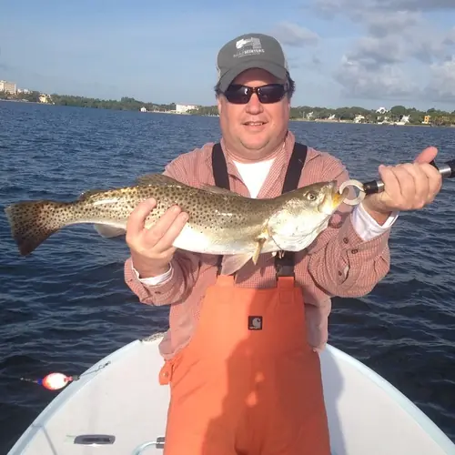 A Seatrout caught aboard the Double Threat on a Miami fishing charter