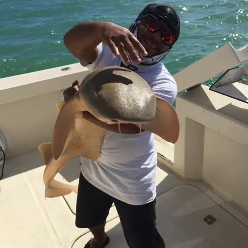 A Shark caught aboard the Double Threat on a Miami fishing charter