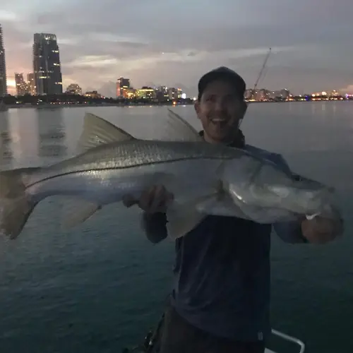 A Snook caught aboard the Double Threat on a Miami fishing charter