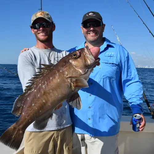 A Snowy Grouper caught aboard the Double Threat on a Miami fishing charter