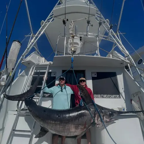 A Swordfish caught aboard the Double Threat on a Miami fishing charter