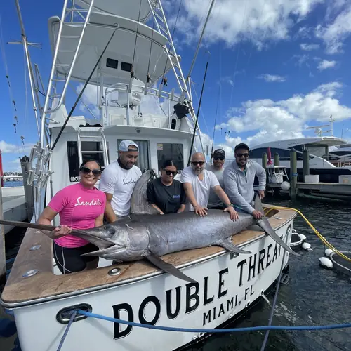 A Swordfish caught aboard the Double Threat on a Miami fishing charter