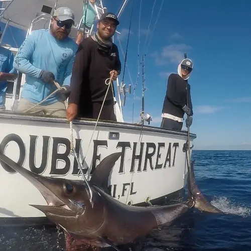 A Swordfish caught aboard the Double Threat on a Miami fishing charter