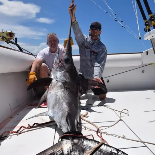 A Swordfish caught aboard the Double Threat on a Miami fishing charter