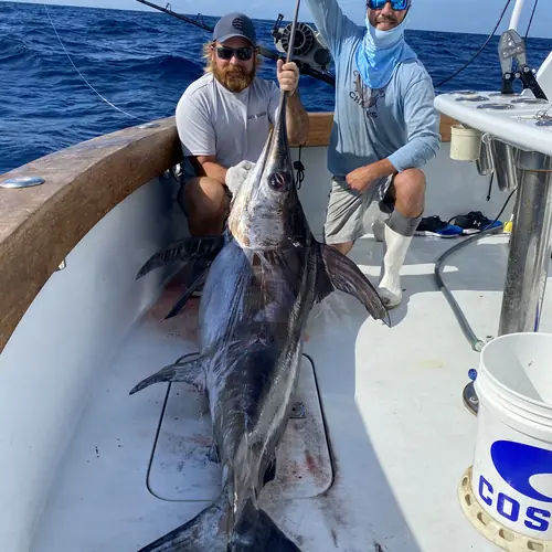 A Swordfish caught aboard the Double Threat on a Miami fishing charter