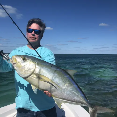 A Yellow Jack caught aboard the Double Threat on a Miami fishing charter