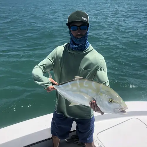 A Yellow Jack caught aboard the Double Threat on a Miami fishing charter