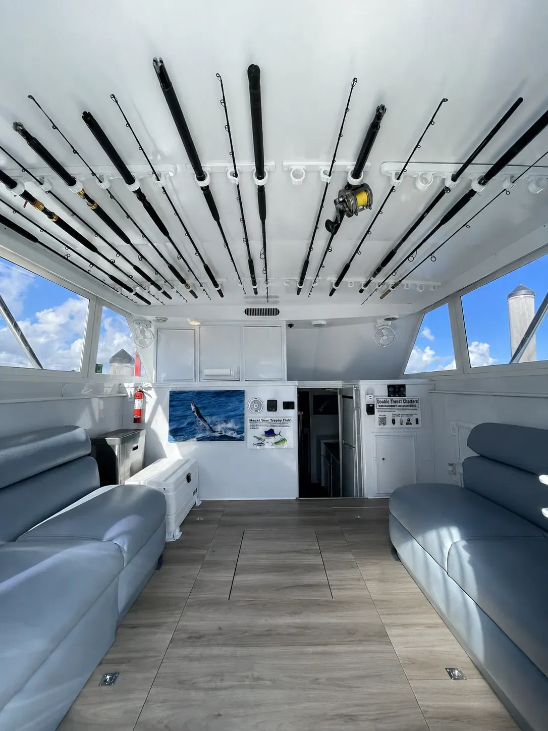 The Double Threat's air-conditioned cabin with overhead rod storage