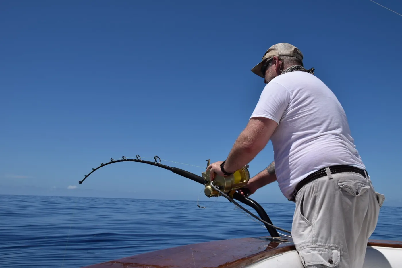 Angler hooked up to a swordfish on a Hooker Electric reel