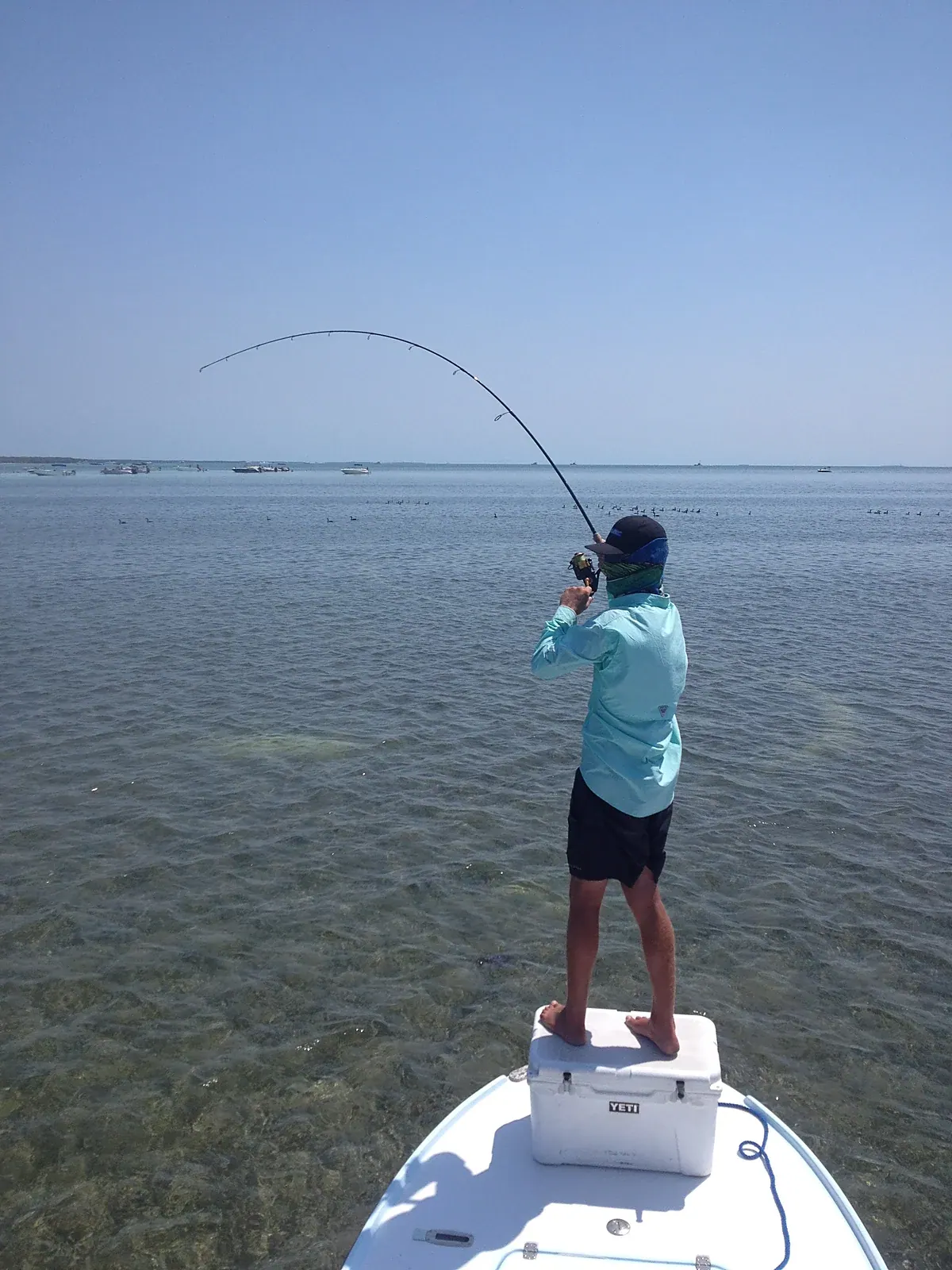 Casting from the bow across a shallow Biscayne Bay flat