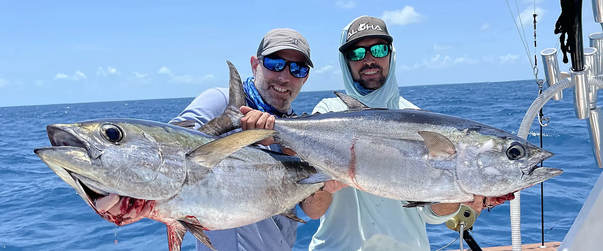 Anglers holding four blackfin tuna caught off Miami