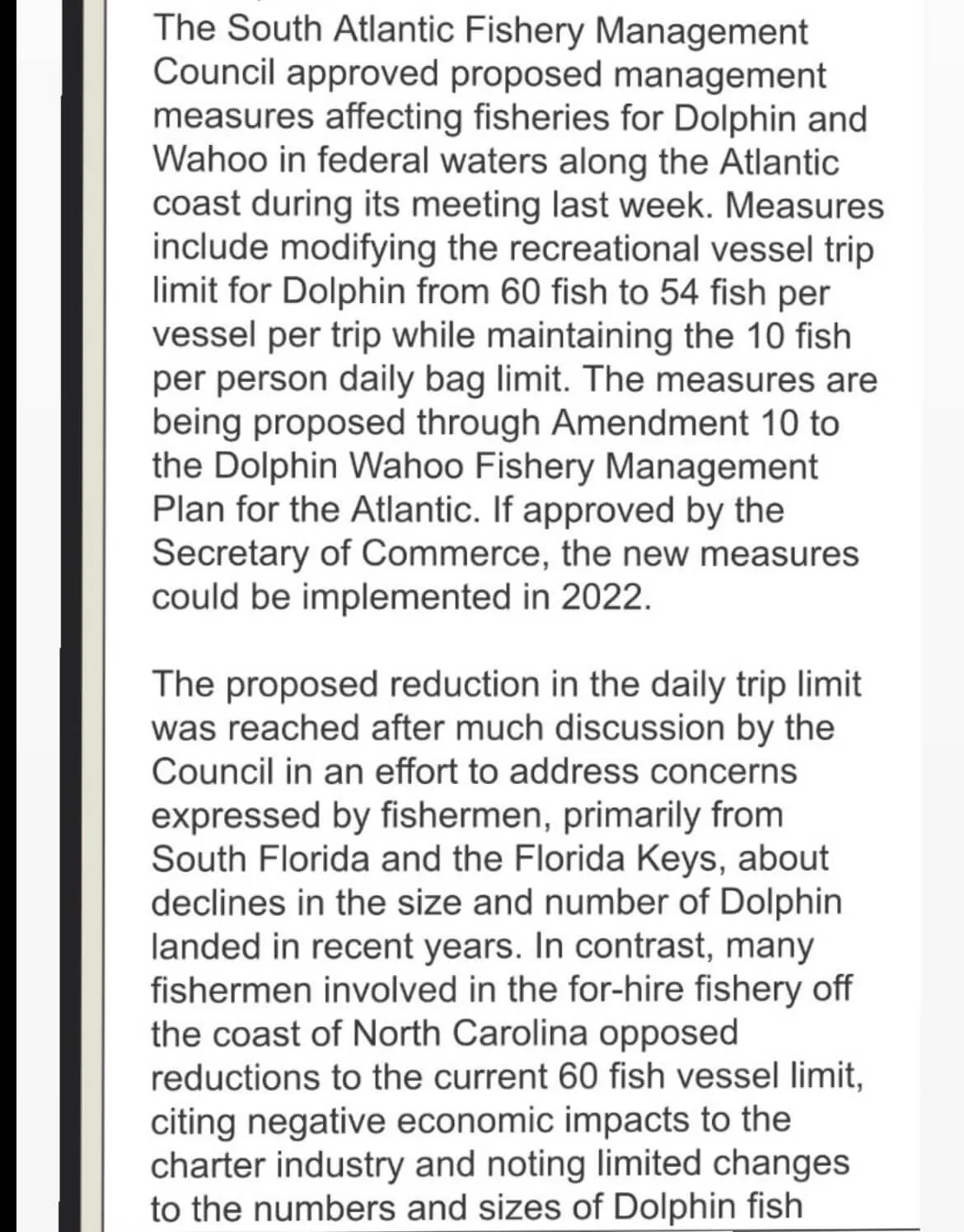Update to Dolphin Bag Limit
